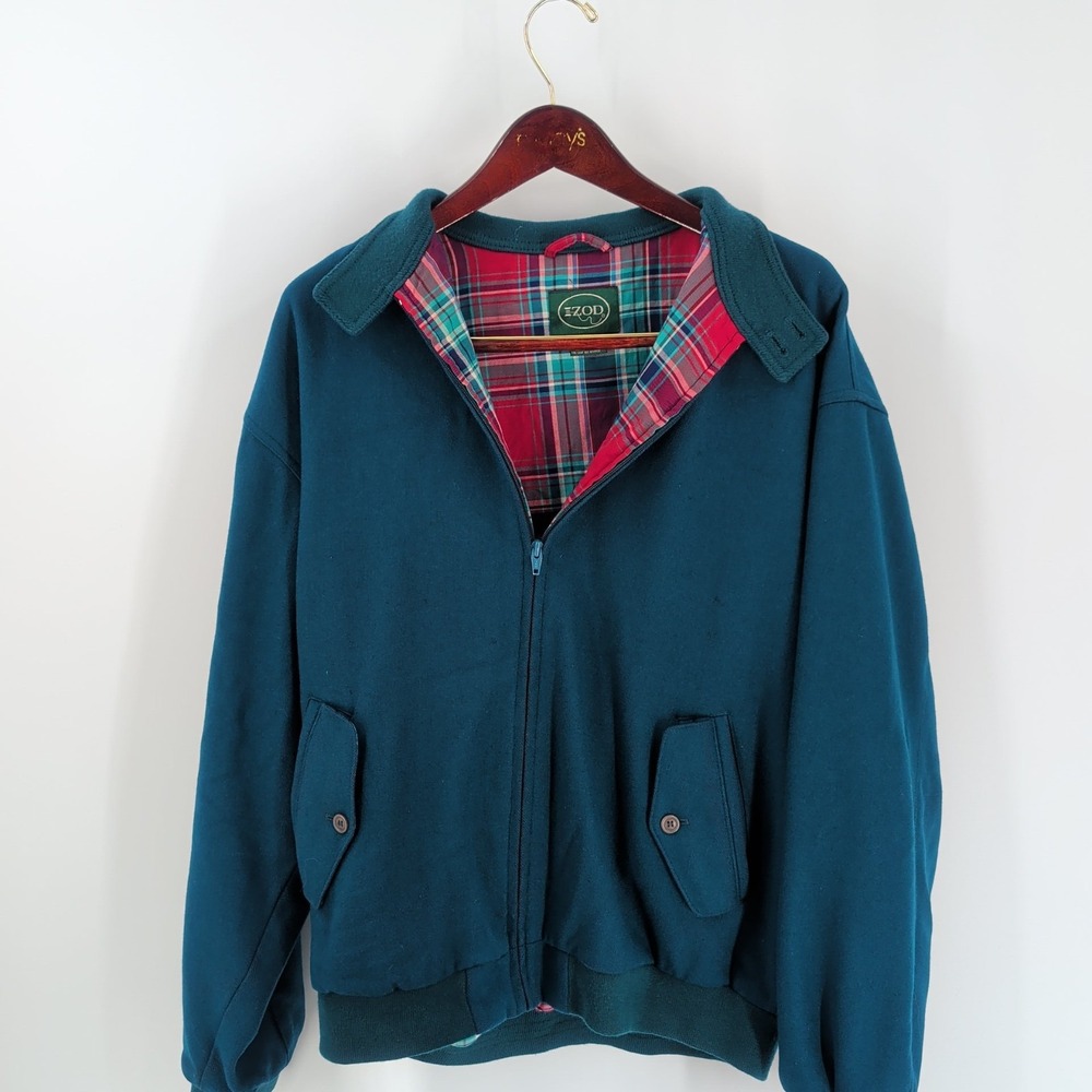 Vintage 90's IZOD Full Zip Long Sleeve Retro Bomber‎ Jacket Teal Blue Size L